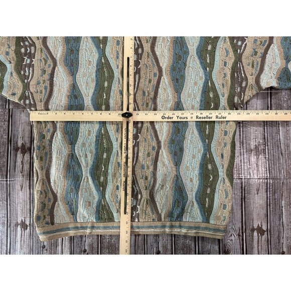 COOGI 3D Knit Stripe Sweater size Large Green Beige blue Rare vintage - Picture 4 of 5